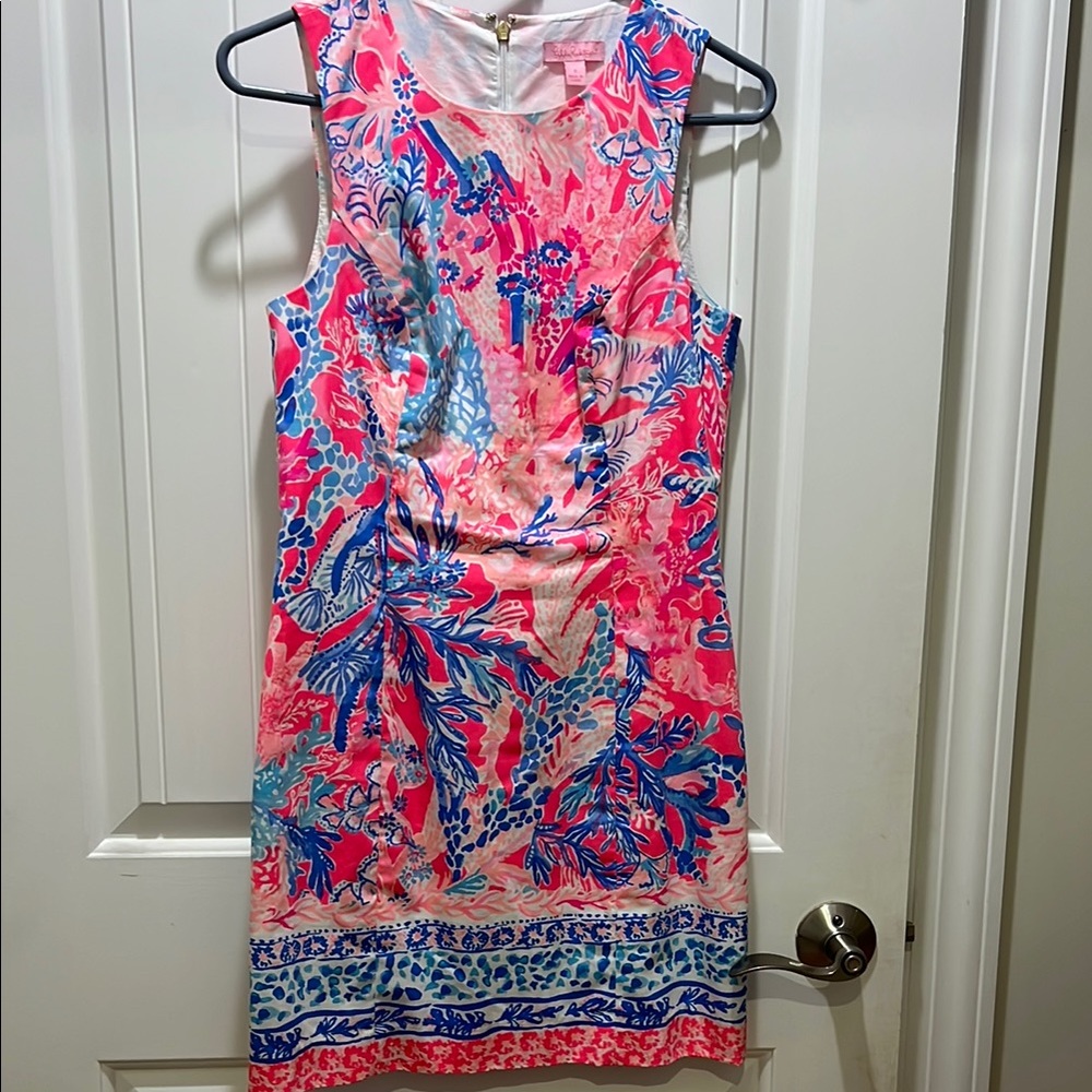 Lilly Pulitzer Pink and Blue Ruched Sheath Mini Dress